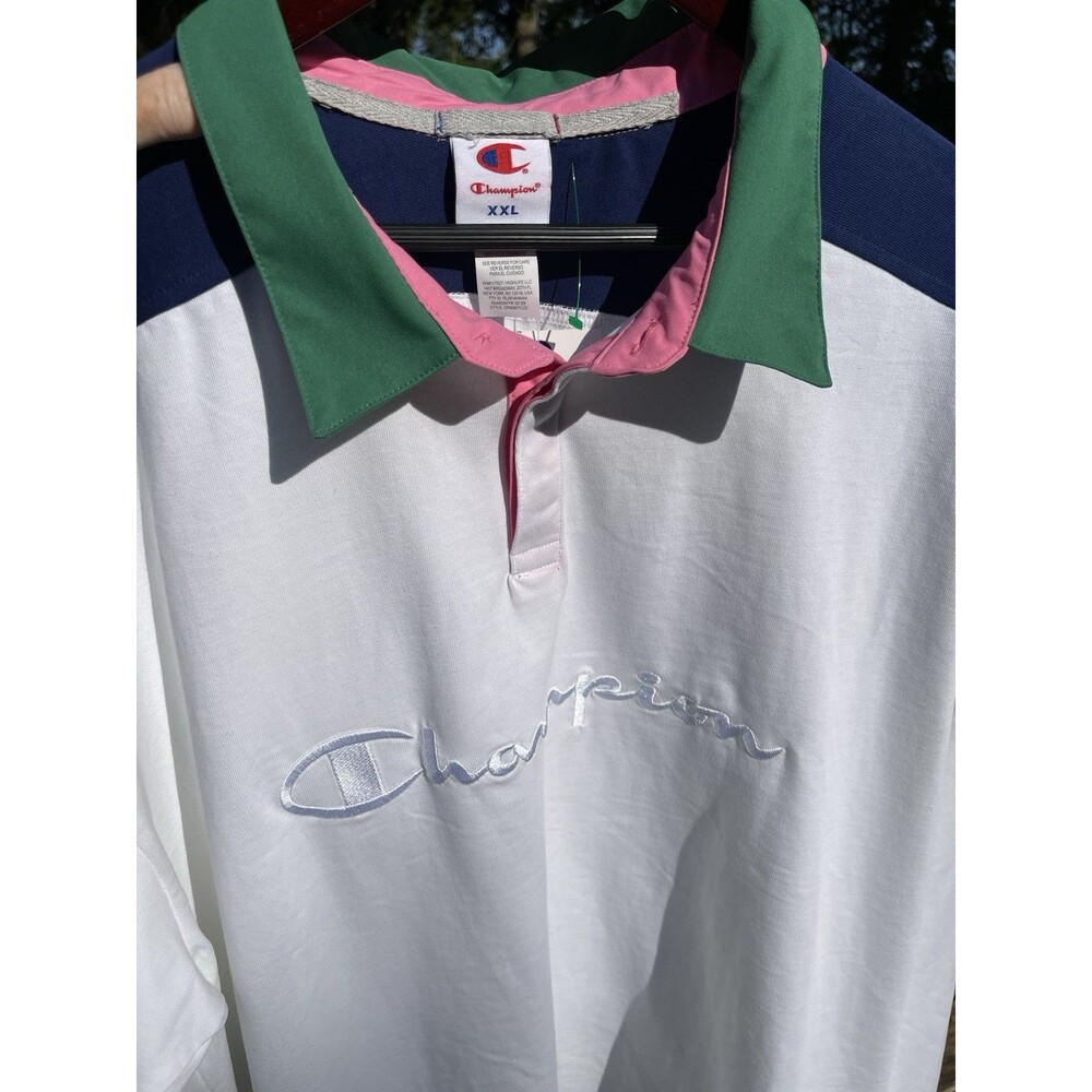 Champion Rugby Long Sleeve Polo Shirt Embroidered Logo 100% Cotton Mens XXL NWT
